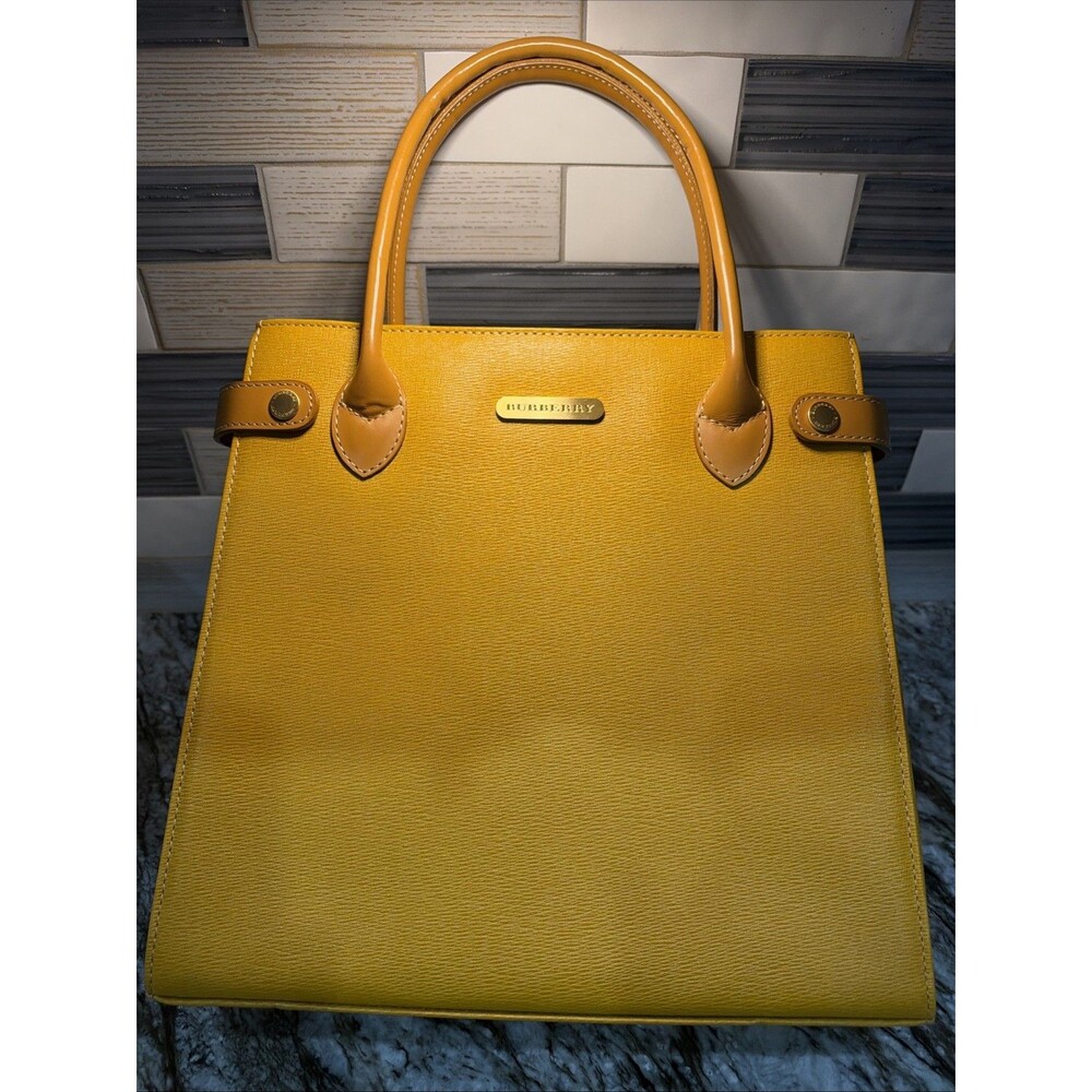 Burberry Yellow Leather Handbag W/Check Lining Mint Condition - COA Included
